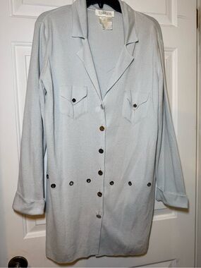 Escada Margaretha Ley Vintage Gray Buttoned Cardigan Large Silver Grommets Italy